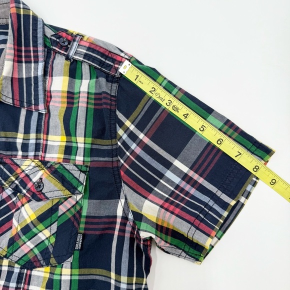 Company 81 Men's Bright Colored Short Sleeve Plaid Shirt Navy Pink Green Medium - Picture 12 of 14